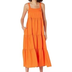 HUNTER&BROWN Peach Square-Neck Criss-Cross Back Elastic Strap Tier Maxi Dress